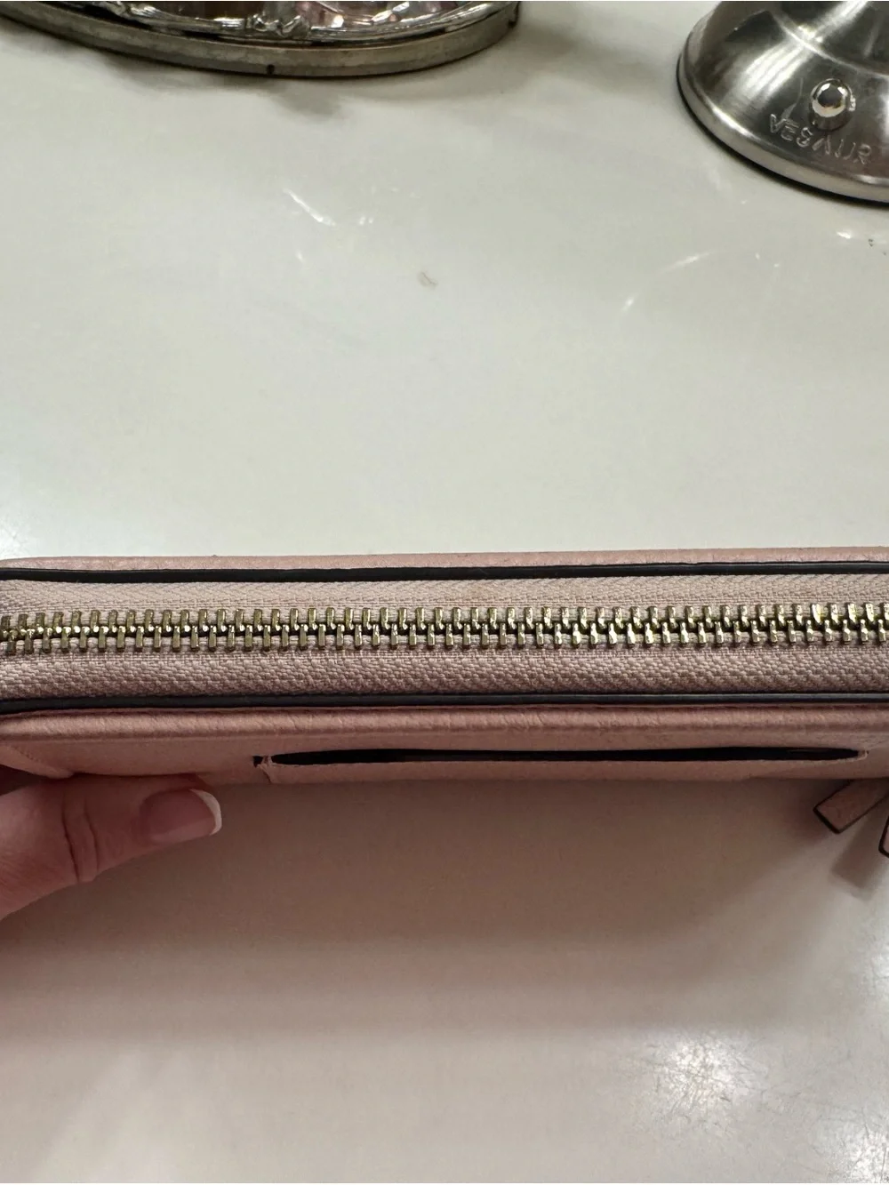 Tory Burch Blush Pebbled Leather Zip-Around Wallet